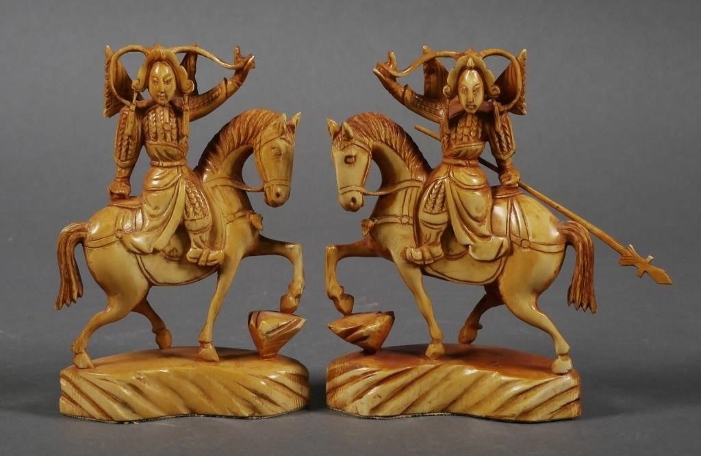 Appraisal: Two Chinese finely carved and very large stained ivory chess