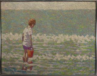 Appraisal: Henry Benson - Boy at Beach Oil on textured canvas