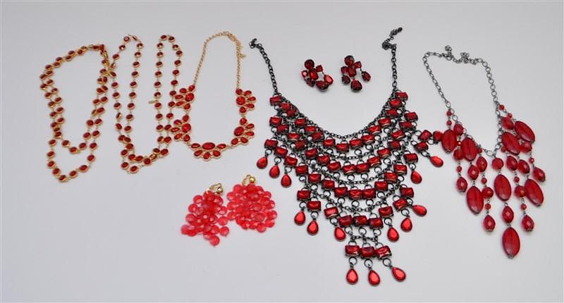 Appraisal: LOT VTG RUBY RED SWAROVSKI - RHINESTONE - LUCITE JEWELRY