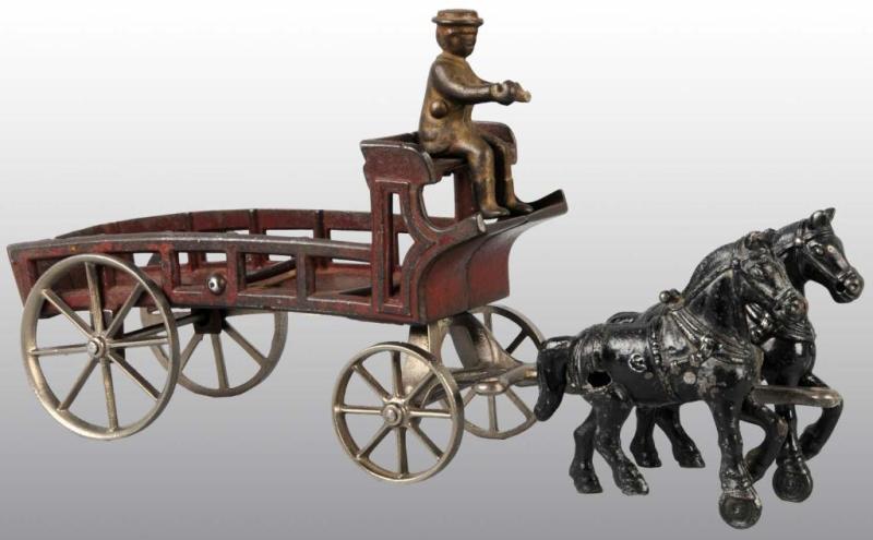 Appraisal: Cast Iron Arcade Two Horse-Drawn Dray Wagon Toy Description Red