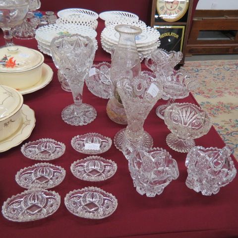 Appraisal: Estate Lot of pcs of Pressed Glass includes oil lamp