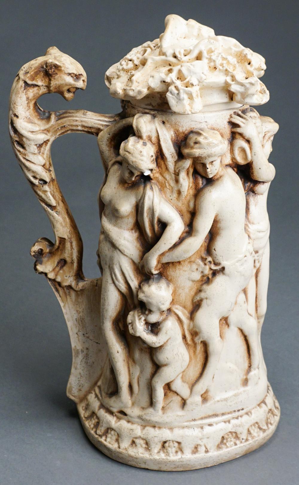 Appraisal: Neoclassical Ceramic Stein with Figures in Relief Inscribed CS Frantz