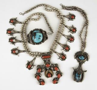 Appraisal: A group of gem and silver Native American jewelry Stamped