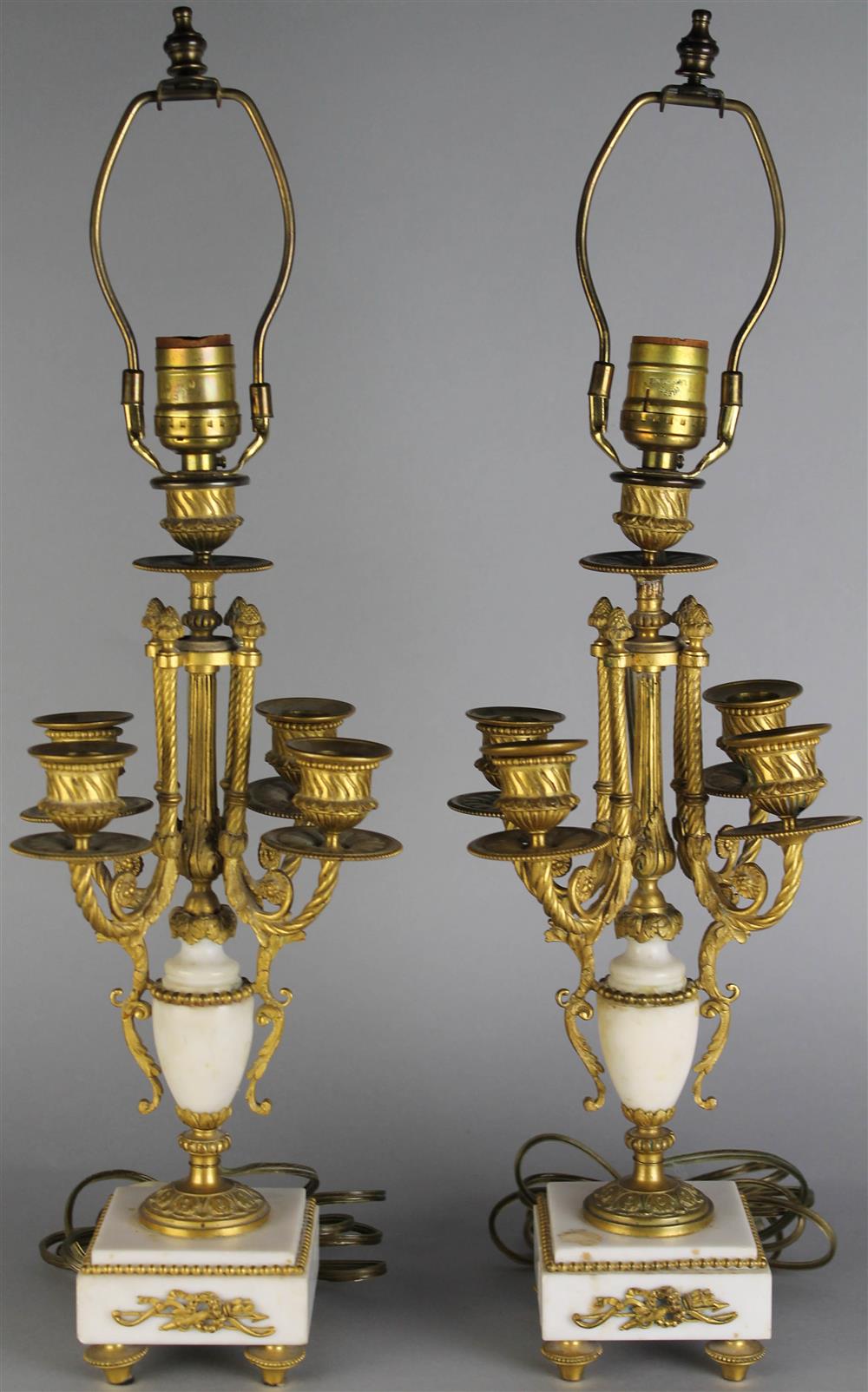 Appraisal: PAIR OF LOUIS XVI STYLE GILT-BRONZE MOUNTED ALABASTER LAMPS formed