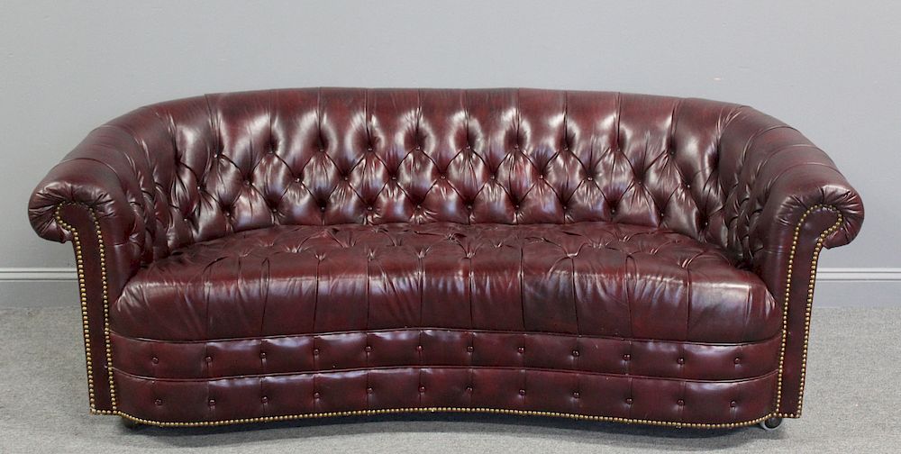 Appraisal: Vintage and Fine Quality Leather Chesterfield Sofa Nice demilune shape