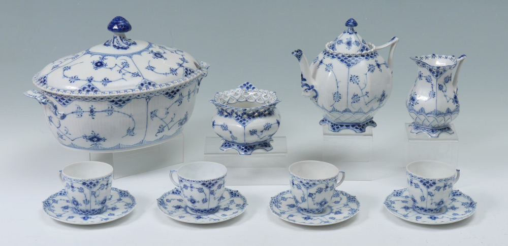 Appraisal: ROYAL COPENHAGEN BLUE FLUTED FULL LACE CHINA pieces to include