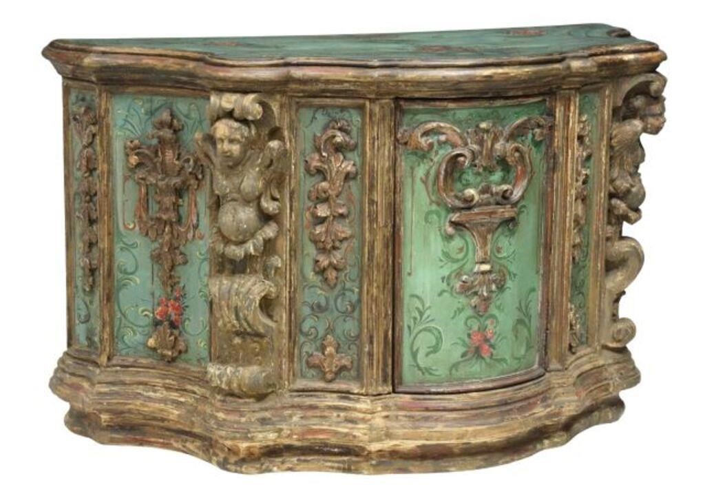 Appraisal: Italian Baroque style carved and painted console cabinet th c