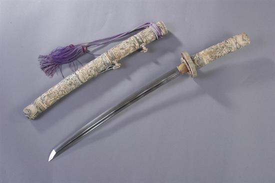 Appraisal: JAPANESE SHORT SWORD WAKAZASHI Bone and ivory mounted some damage