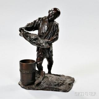 Appraisal: Bronze Sculpture Japan th th century depicting a sake maker