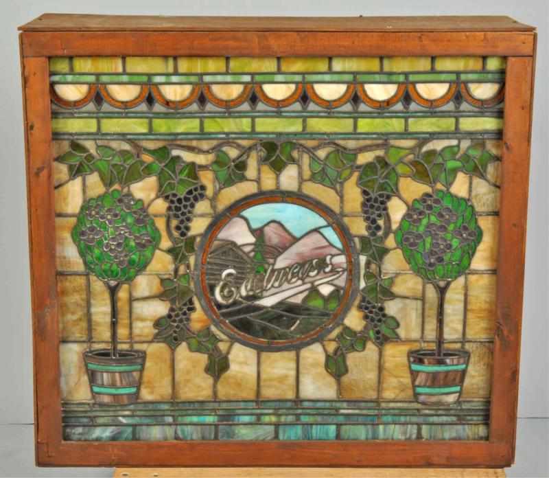 Appraisal: Large Leaded Glass Window in Lighted Box Description Circa s