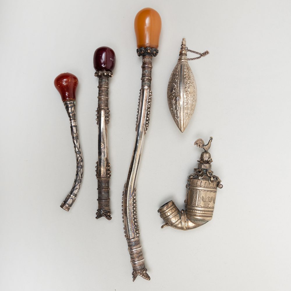 Appraisal: Group of Four Indian Silver Objects All apparently unmarked Comprising