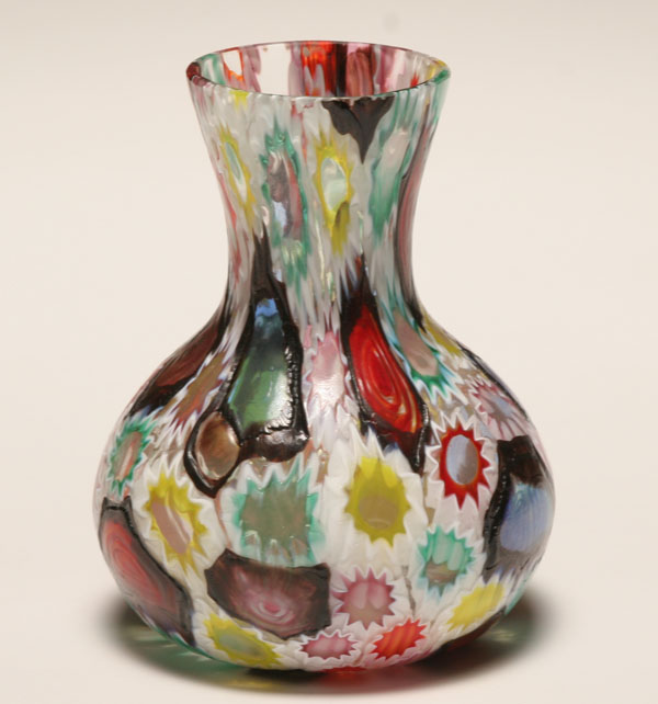 Appraisal: Fratelli Toso nerox murrina glass vase Mosaic of millefiore design