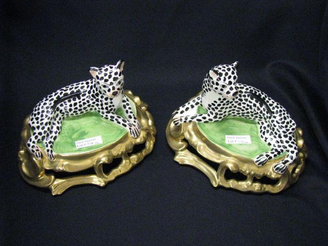 Appraisal: Pair of Italian Pottery Figurines of Leopards for Chelsea House