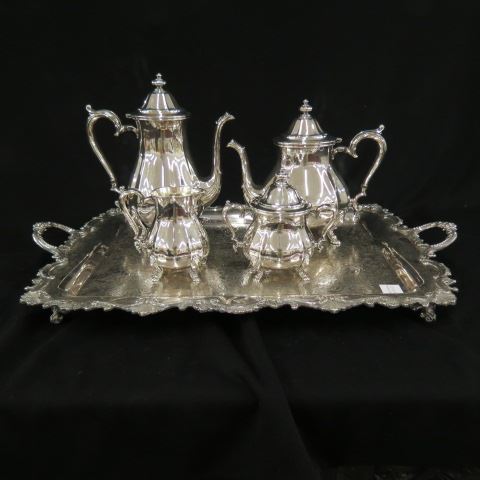 Appraisal: Silverplate Tea Coffee Service Chippendale teapot coffee creamer sugar along