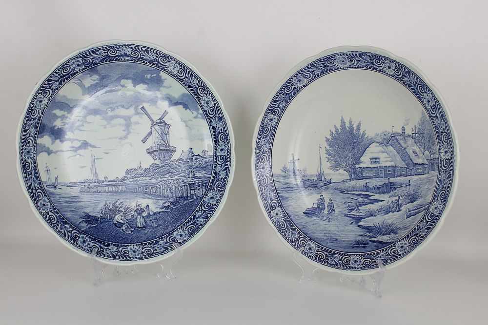 Appraisal: Large Delft Porcelain Chargers Large Delft Porcelain Chargers Diameter in