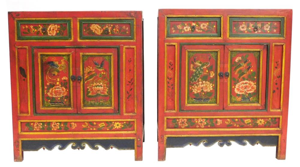 Appraisal: Pair of hand-painted Tibetan style chests th C painted red