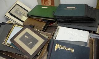 Appraisal: Four tray lots of scrapbooks postcards early photos and frames