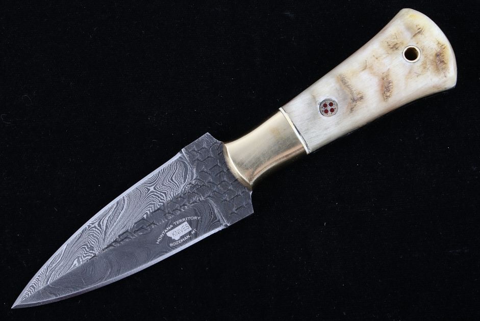 Appraisal: M T Knives of Bozeman Rams Horn Damascus Knife This