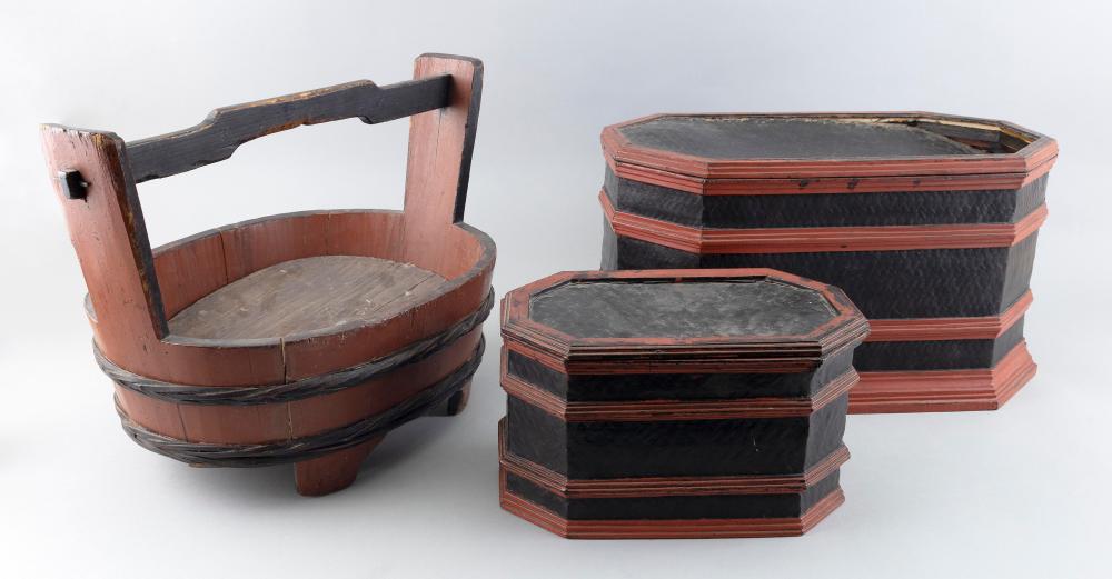 Appraisal: THREE CHINESE BASKETS EARLY TH CENTURYTHREE CHINESE BASKETS Early th