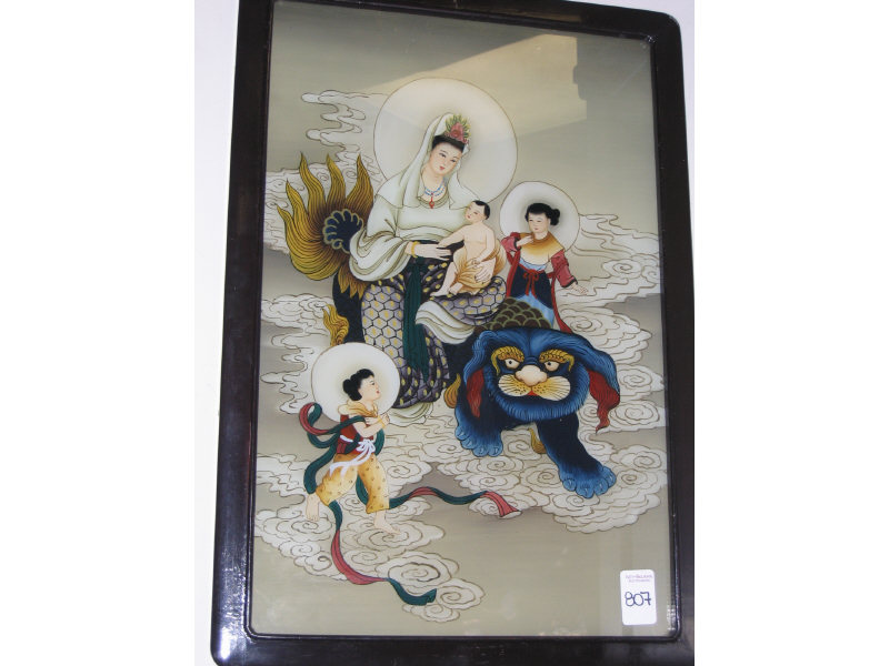 Appraisal: ASIAN SCHOOL EARLY TH CENTURY Reverse painting on glass figures