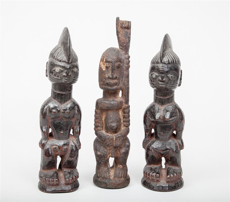 Appraisal: Nigerian Carved Wood Pair of Twins and a Dogon Male