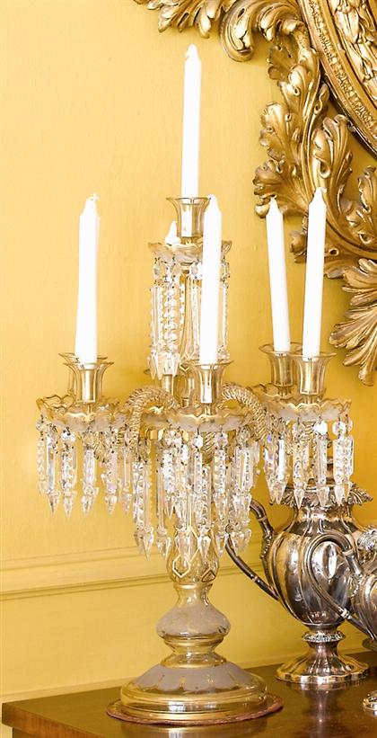 Appraisal: Pair of Bohemian gilt glass six light candelabra th century