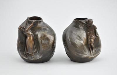 Appraisal: A Pair of Art Nouveau Bronze Vases With rich brown