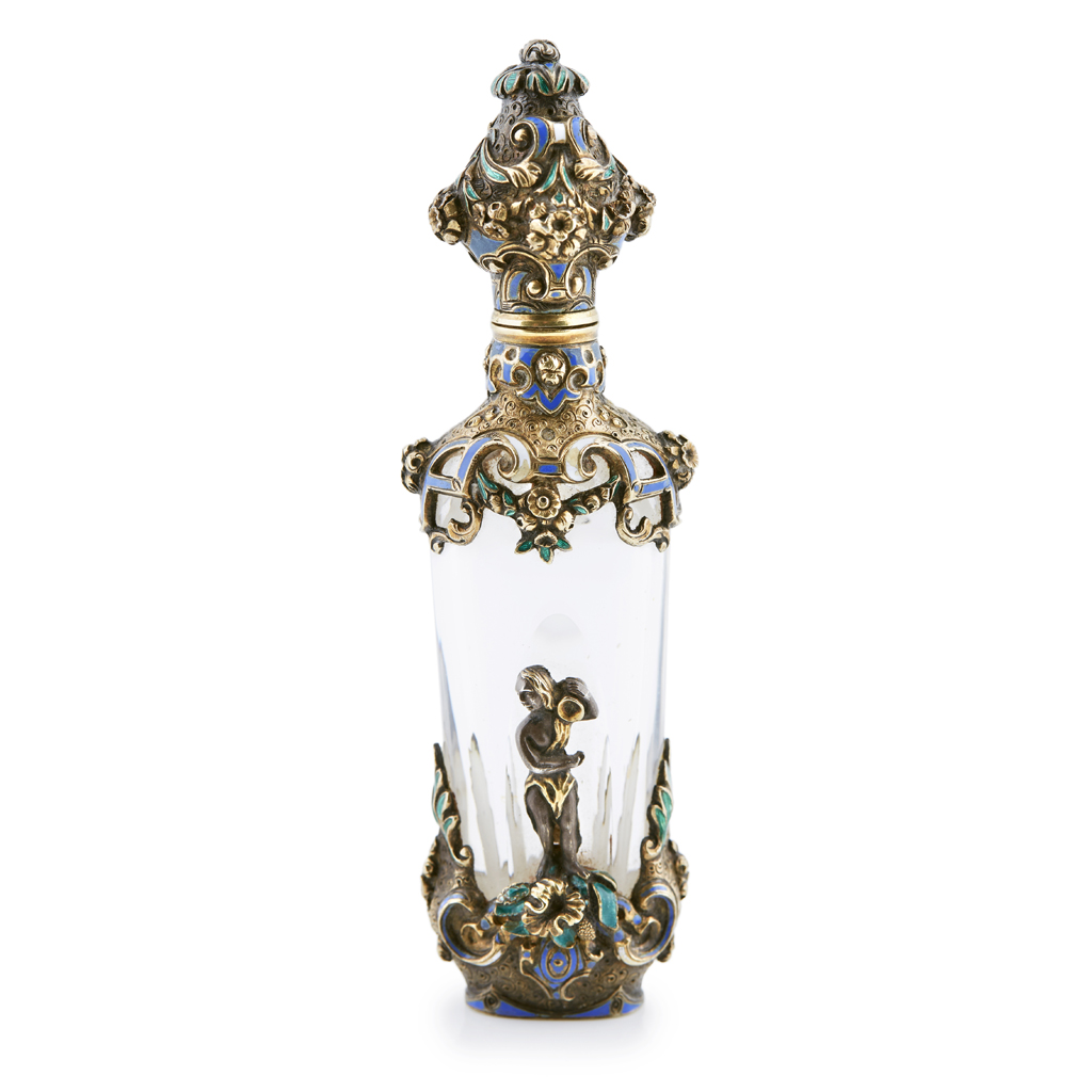 Appraisal: An Austrian silver and enamel scent bottle the glass body