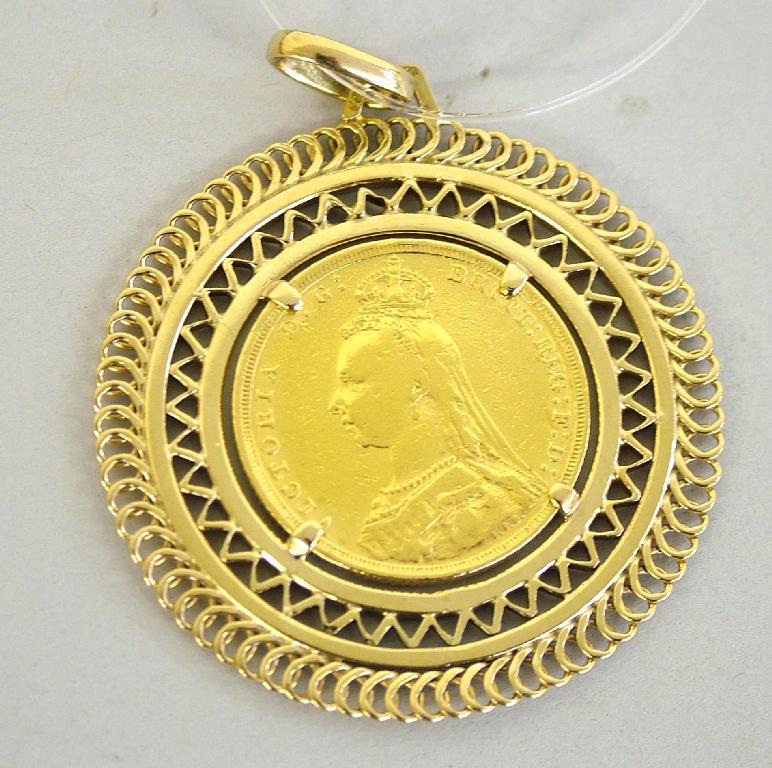 Appraisal: Victorian Sovereign coin set in a ct pendant mount gms