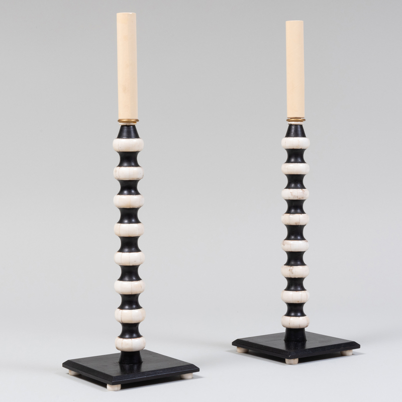 Appraisal: Pair of Bone and Ebonized Table Lamps x x in