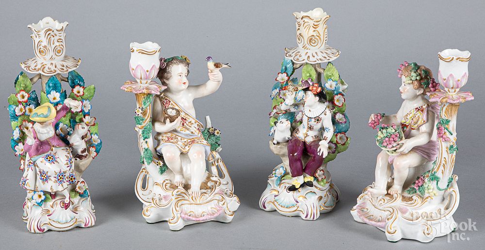 Appraisal: Two pairs of porcelain figural candlesticks Two pairs of Chelsea