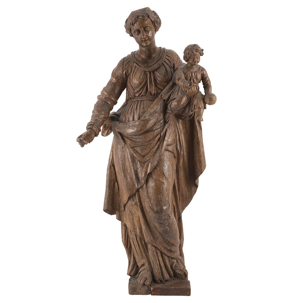 Appraisal: Continental Walnut Figural Group th Century Of the Virgin and