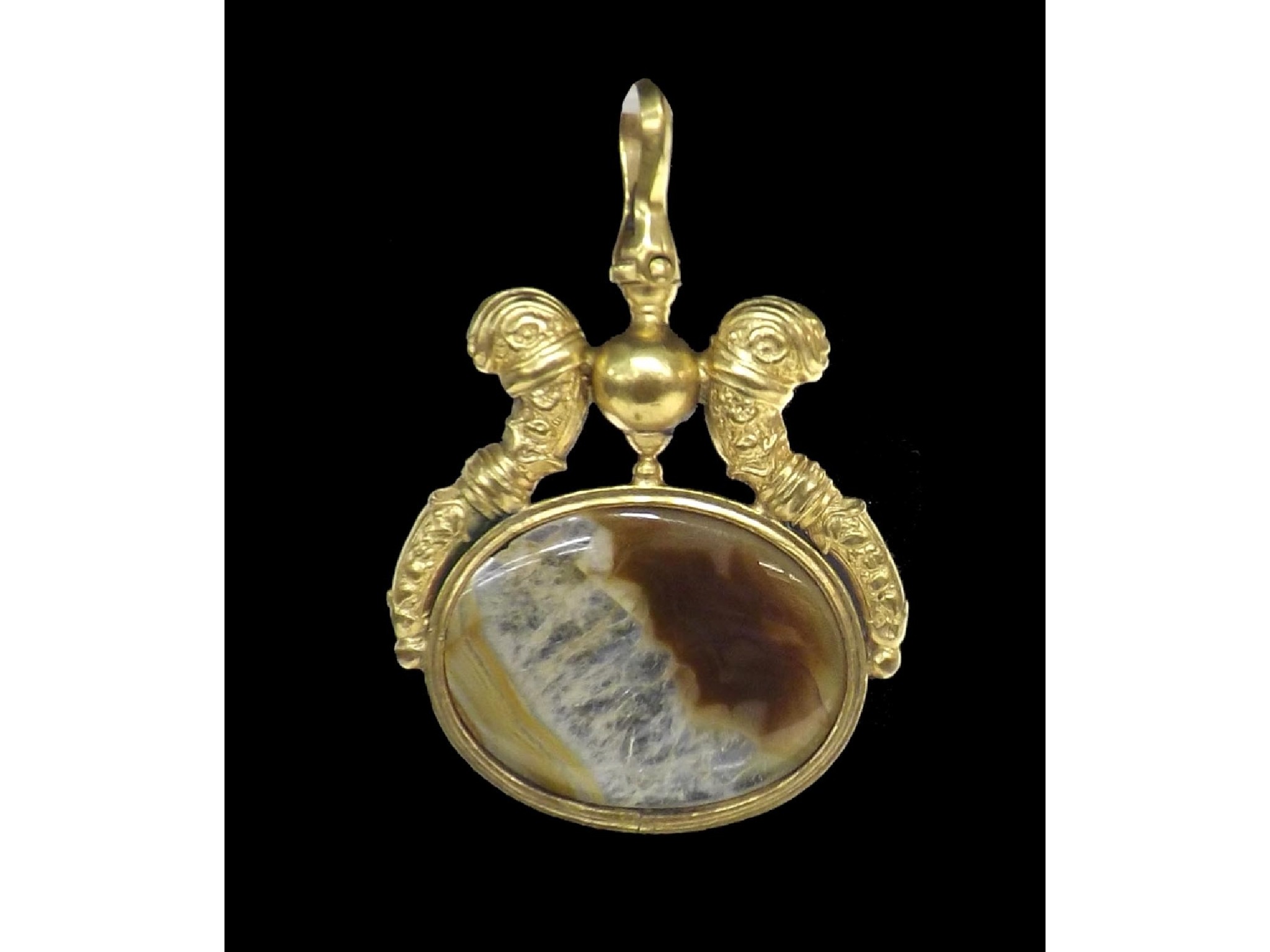 Appraisal: th century gilt metal pocket watch key fob inset with