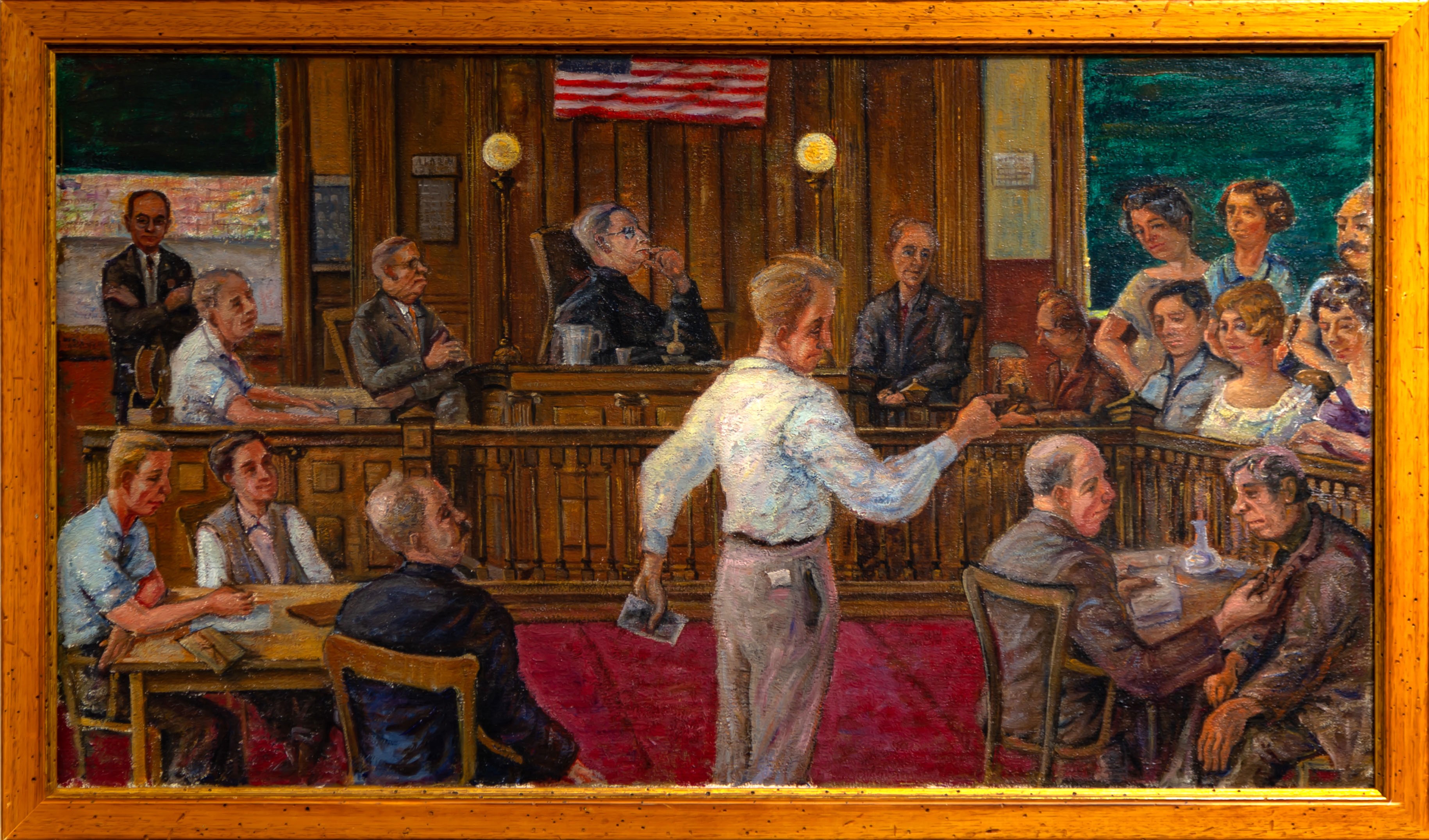 Appraisal: CLYDE SINGER AMERICAN - COURT ROOM SCENE oil on canvas