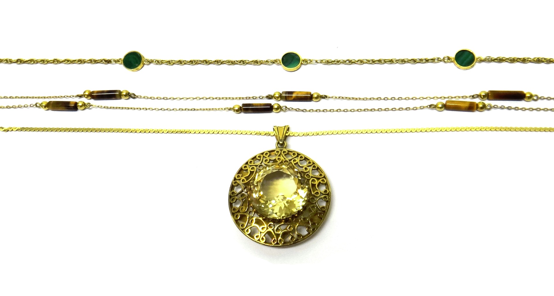 Appraisal: A gold and citrine set single stone pendant pierced in