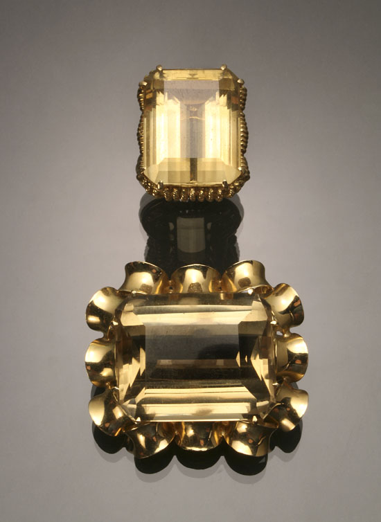 Appraisal: Italian -Karat Yellow-Gold and Citrine Quartz Two-Piece Ensemble Consisting of