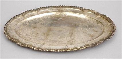 Appraisal: GEORGE II ARMORIAL SILVER MEAT PLATTER John Montgomery London the