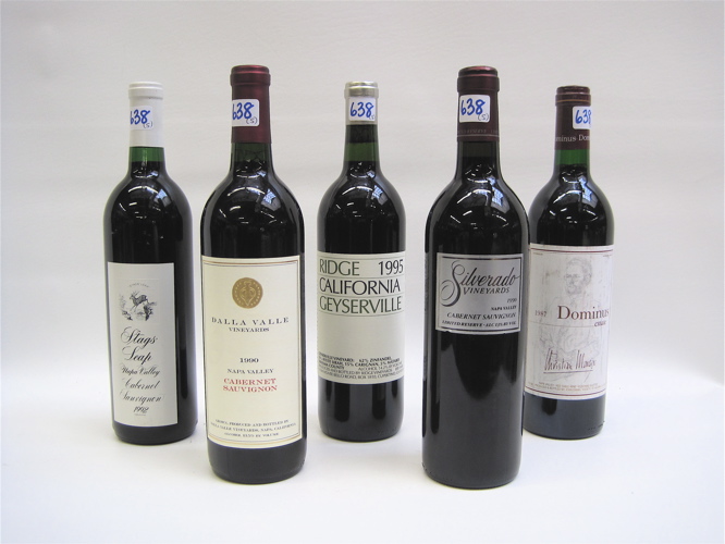 Appraisal: FIVE BOTTLES OF VINTAGE CALIFORNIA RED WINE mixed variety including