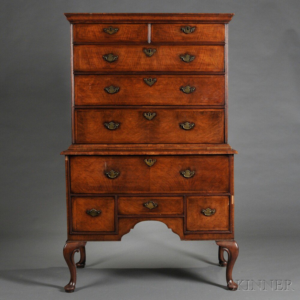 Appraisal: George I-style Walnut-veneer Mahogany and Oak Chest-on-Stand England early th