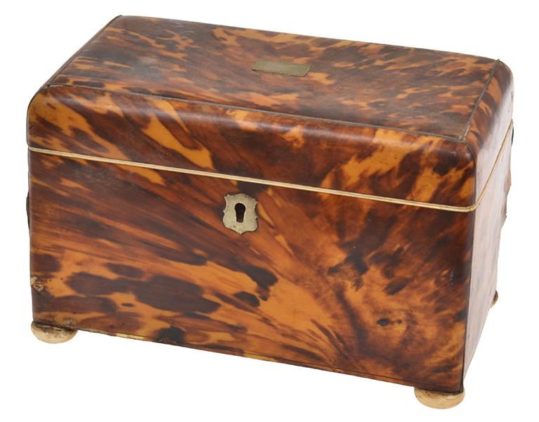 Appraisal: TH CENTURY TORTOISE SHELL TEA CADDY ON FOUR IVORY FEET