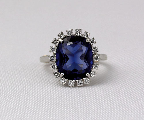 Appraisal: K white gold sapphire and diamond ring with center cushion