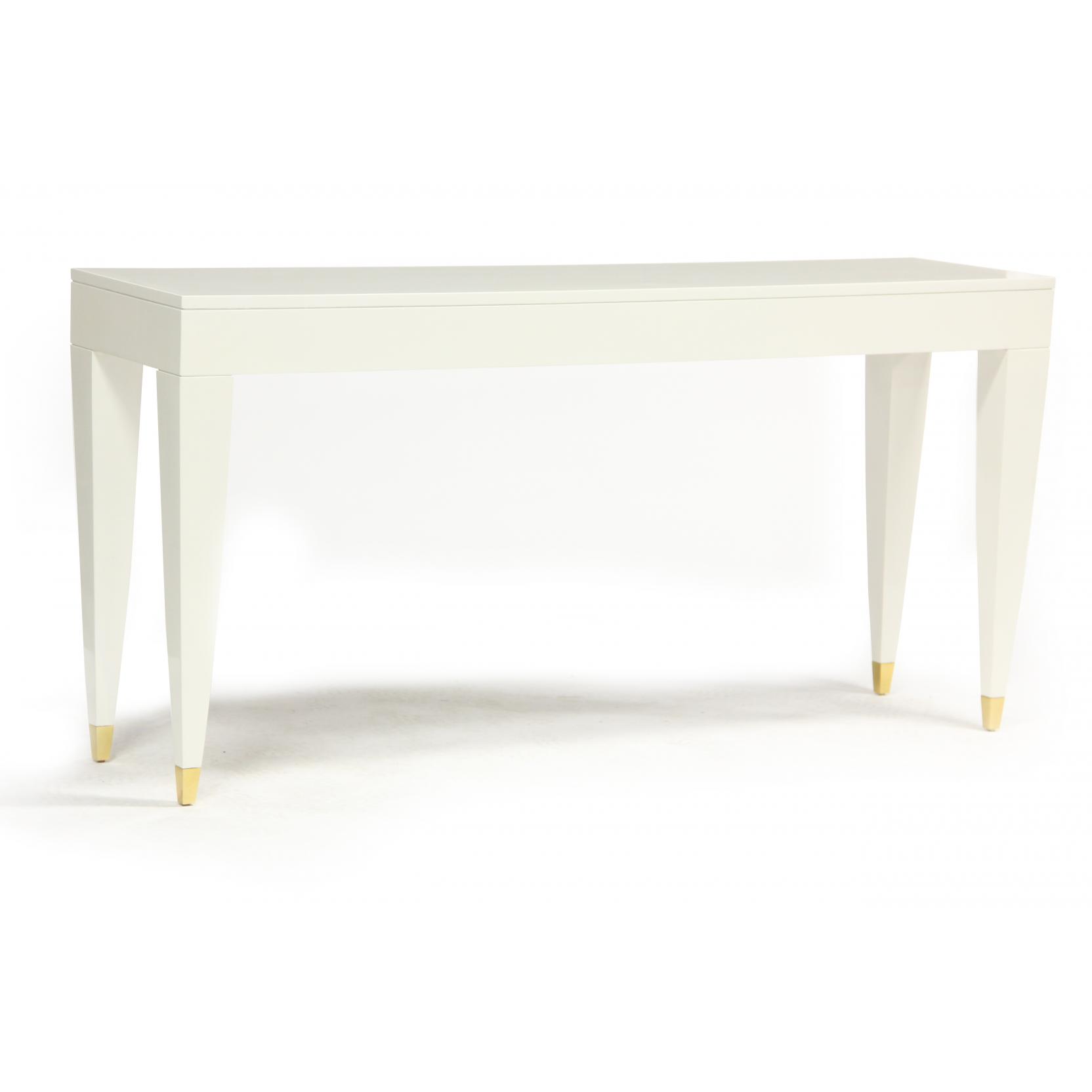 Appraisal: Modernist White Lacquer Console Table contemporary rectangular form square tapered