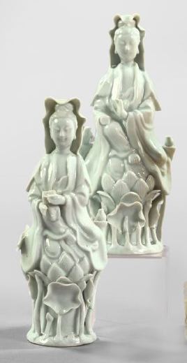 Appraisal: Pair of Tao Kuang Blanc-de-Chine Porcelain Figures of Kwan-Yin second