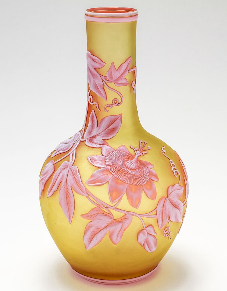 Appraisal: Thomas Webb Passion Flower Cameo Art Glass Vase Thomas Webb