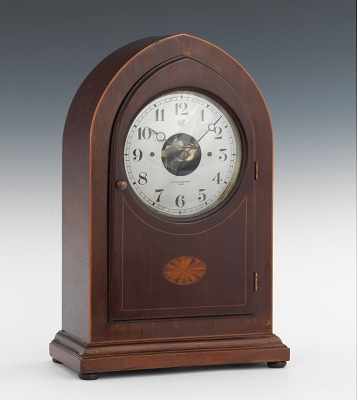 Appraisal: A Bulle Battery Operated Shelf Clock Pointed arch top wood