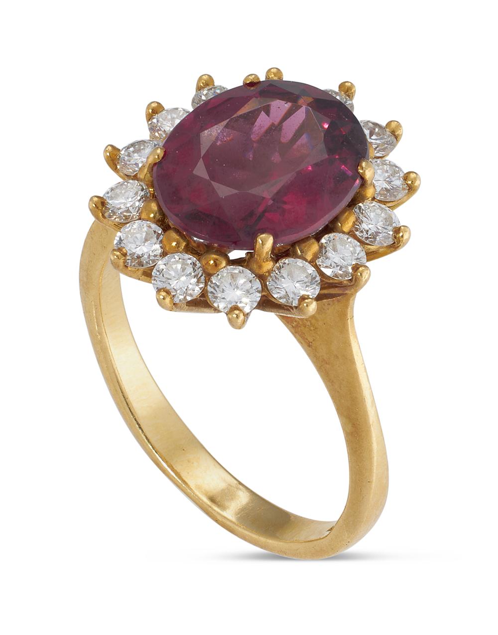 Appraisal: DIAMOND AND RHODOLITE GARNET KT YELLOW GOLD RING APPROX DWT