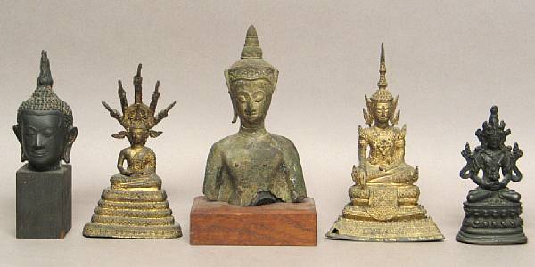 Appraisal: A group of four Thai Buddha figures and fragments Two