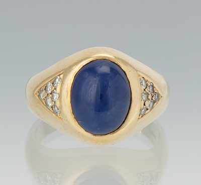 Appraisal: A Gentleman's Linde Sapphire and Diamond Ring k yellow gold