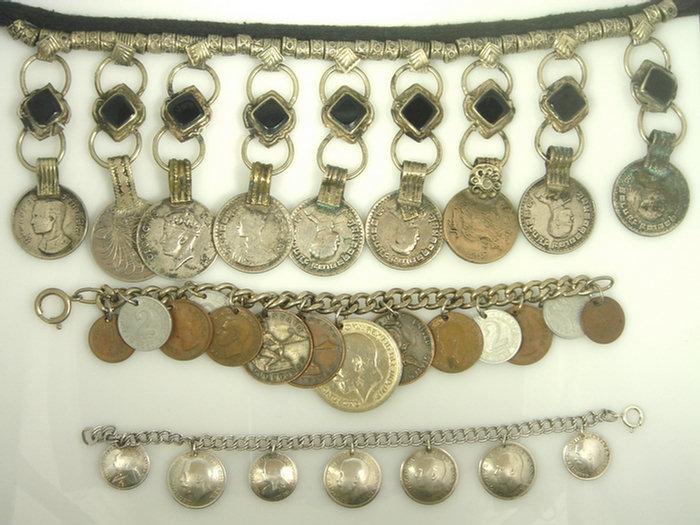 Appraisal: Silver coin necklace English Middle Eastern Singapore coins mid th