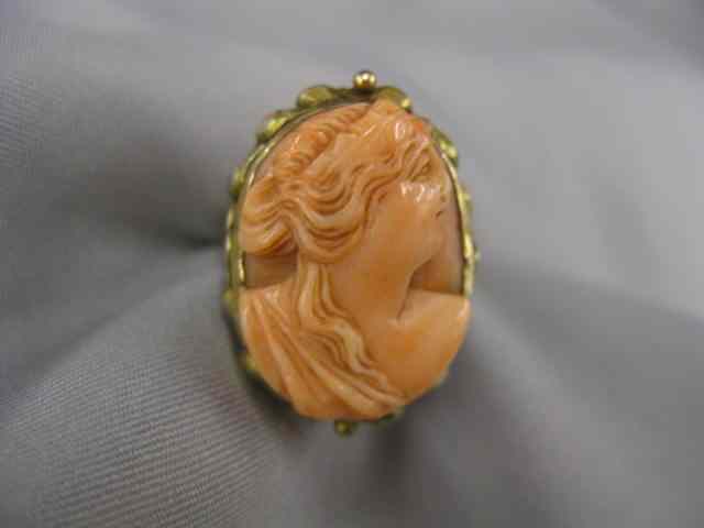 Appraisal: Carved Coral Cameo Ring Victorian portraitof a lady high relief